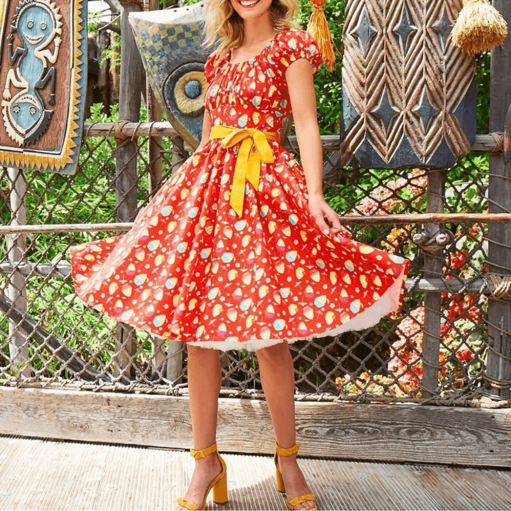 Disney Parks The Dress Shop Exclusive Dole Whip Dress, Medium, Red